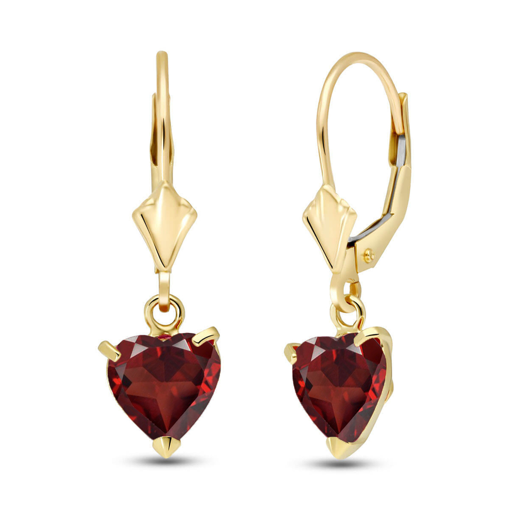 14K.SOLID GOLD LEVERBACK EARRING WITH NATURAL GARNETS (Yellow Gold)